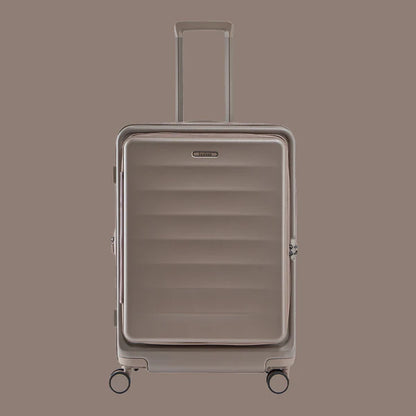 Hard shell tan rolling suitcase with telescopic handle and spinner wheels3