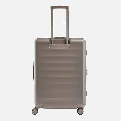 Hard shell taupe rolling suitcase with telescopic handle and four spinner wheels14