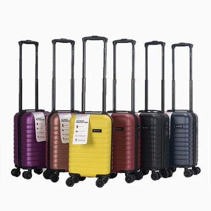 Set of six hard shell carry-on suitcases in assorted colors with telescopic handles30