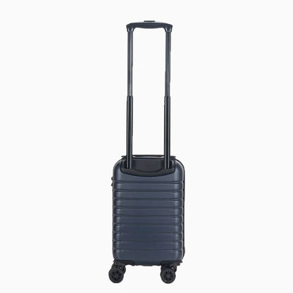 Hard-shell black carry-on suitcase with telescopic handle and four spinner wheels13