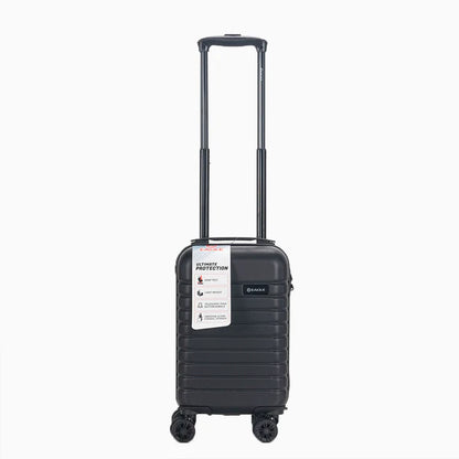 Black hard shell carry-on suitcase with four wheels and extended telescopic handle8