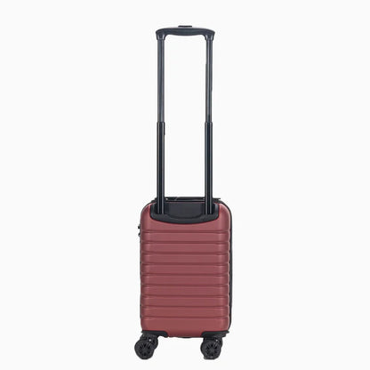 Burgundy hard shell carry-on suitcase with telescopic handle and four spinner wheels17
