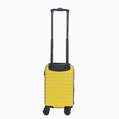 Yellow hard shell carry-on suitcase with telescopic handle and four spinner wheels25