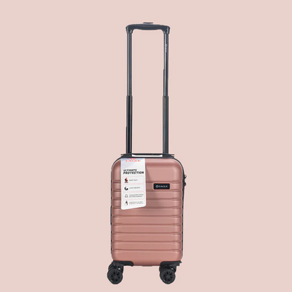 Rose gold hard shell carry-on luggage with telescopic handle and four spinner wheels6