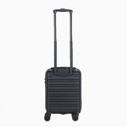 Black hardshell carry-on suitcase with telescopic handle and four spinner wheels11