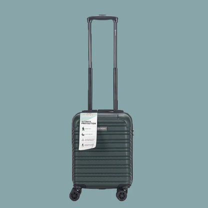 Hardshell dark green carry-on suitcase with four wheels and extended telescopic handle15