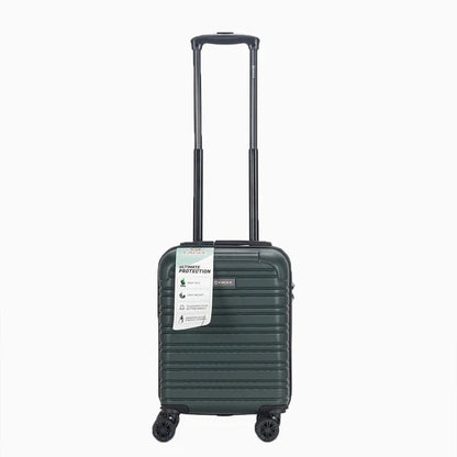 Hard-shell green carry-on suitcase with four spinner wheels and telescopic handle16