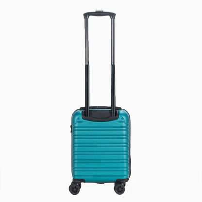 Teal hard shell carry-on suitcase with telescopic handle and four spinner wheels6