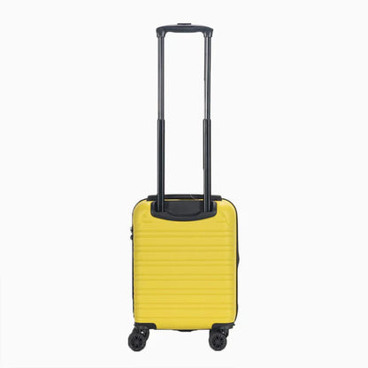 Yellow hard-shell carry-on suitcase with telescopic handle and four wheels, travel luggage3