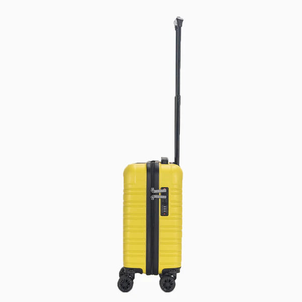 Yellow hard shell carry-on suitcase with telescopic handle and spinner wheels+2