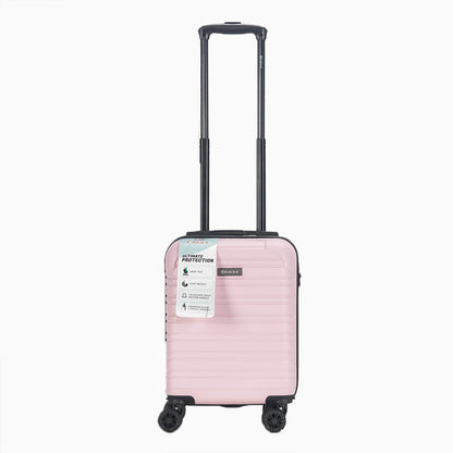 Light pink hard shell carry-on suitcase with telescopic handle and four spinner wheels20